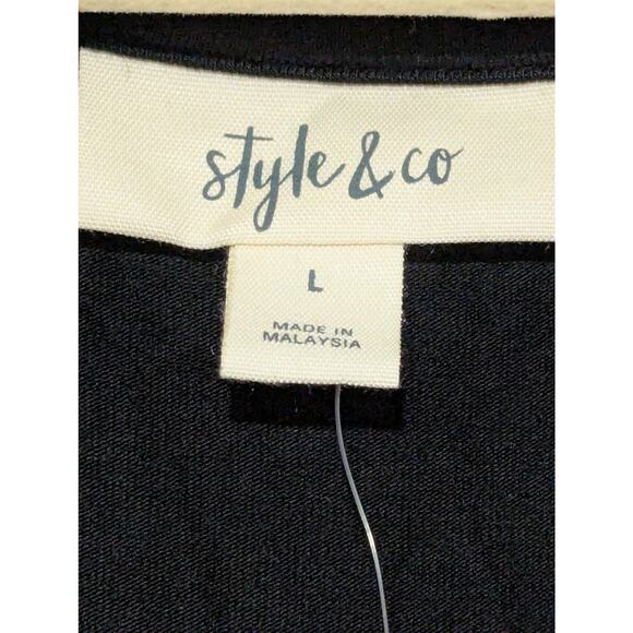 Style & Co Dress Womens Large Black A-Line Stretch Knee Length Short Sleeve - Picture 3 of 6